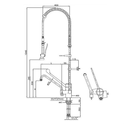 Förspolning med svängbar pip