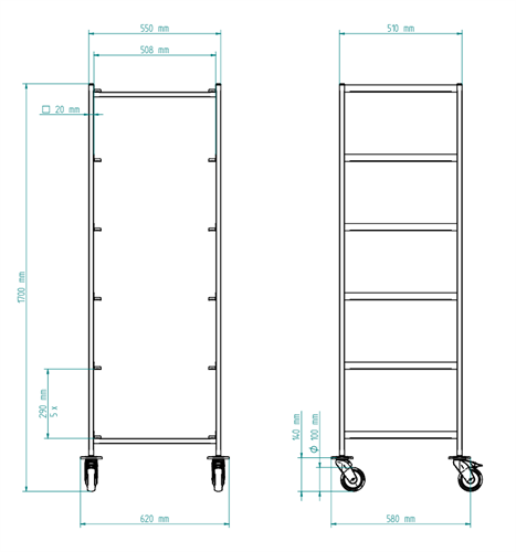 Diskkorgsvagn K-6 mått