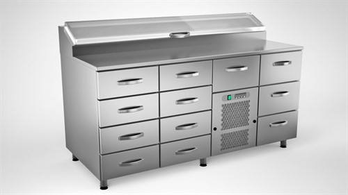 Kallskänkbänk 160 cm med 12 lådor