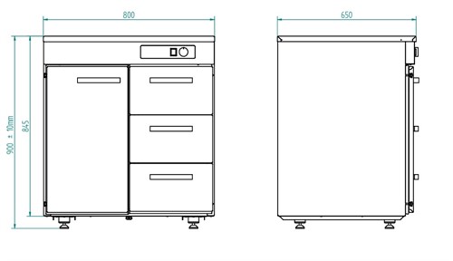 Värmeskåp 1 dörr 3 lådor