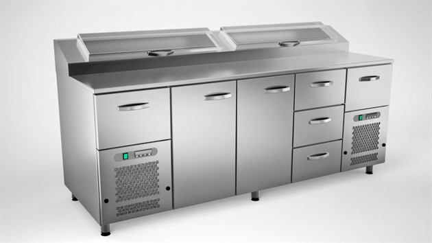 Kallskänkbänk 2000mm, 2 dörrar, 5 lådor