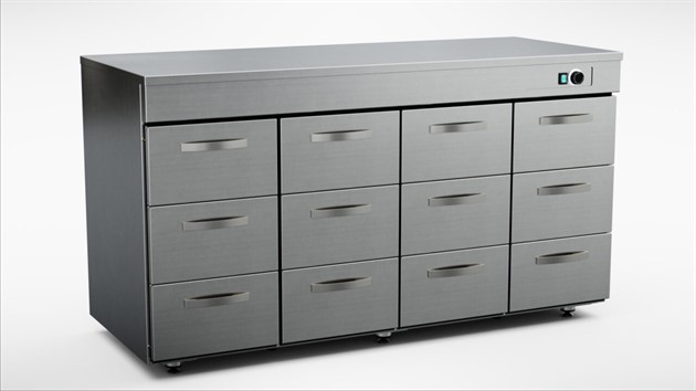 Värmeskåp 1600mm, 12 lådor